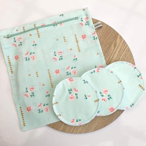 Washable breastfeeding pad set - Pastel Rose- mint and gold