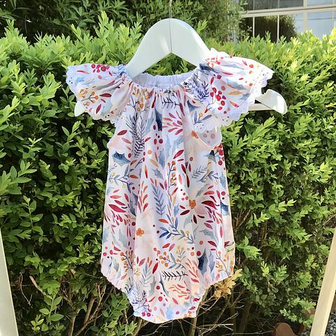 Christmas Floral Romper - Ruby Blue - size 000
